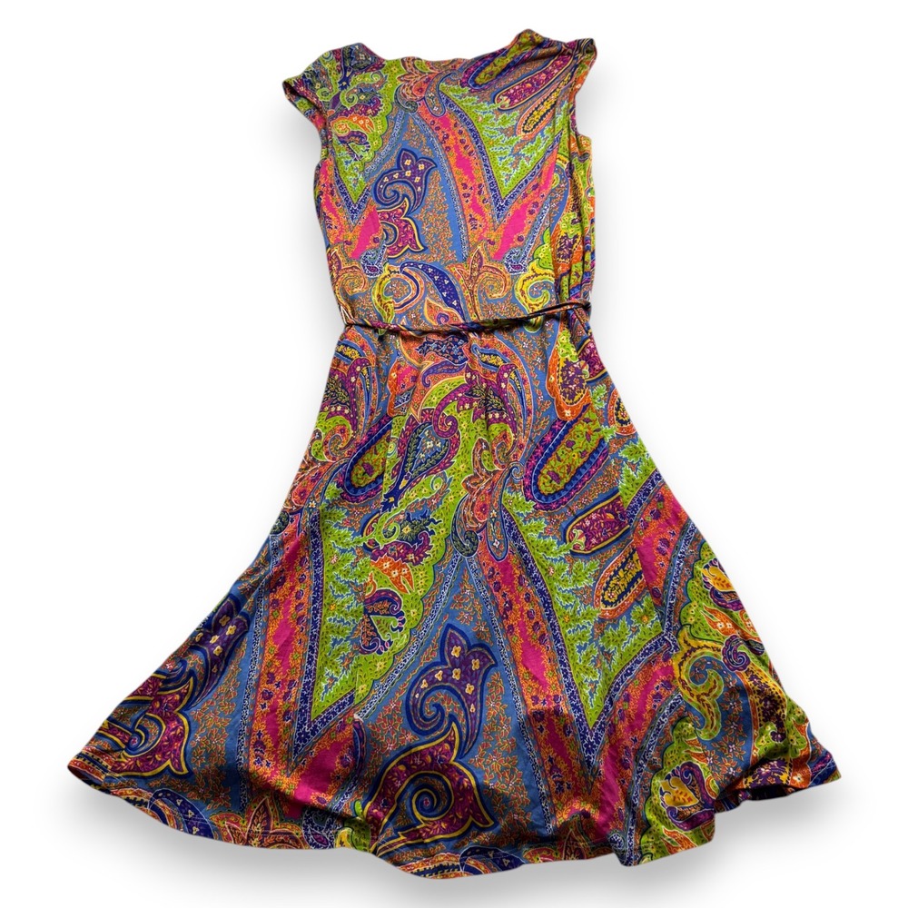 Lauren Ralph Lauren Women Multicolor Paisley Viscose Midi Dress Sze L Sleeveless - Picture 2 of 16